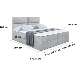 altdecor BOXBETT mit Matratze H3 und Lattenrost, - BOXI3 - 160x200 cm Hellgrau