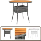 Gartentisch Ø80x75 cm Akazienholz und Poly Rattan Grau - Gartentisch - Outdoor-Tisch - Terrassenmöbel - Gartenmöbelset - Polyrattan Tisch