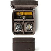 TAWBURY Leder-Uhrenetui für Reisen mit Aufbewahrungsfach - Uhrenbox Reise 2 Uhren | Uhrenbox Herren Reise | Uhrenbox Leder Braun | Uhrenkasten 2 Uhren | Watch Box Travel