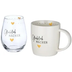 2er Set Tasse und Glas "Glücklich Macher"
