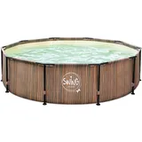 Frame-Pool Swimmingpool Teak-Optik 366 x 91cm Schwimmbecken Quick Up Skimmer