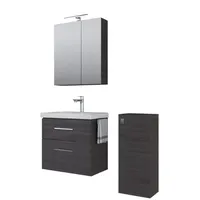 Planetmöbel Badmöbel-Set mit Spiegelschrank 63cm und Midischrank Anthrazit