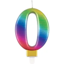 Unique Metallische Geburtstagskerze - Zahl 0 - Regenbogen