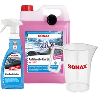 SONAX Winter Edition Zirbeduft gebrauchsf. AntiFrost+KlarSicht bis -20 °C, ScheibenEnteiser 750ml Flasche und exklusiver 1L Messbächer für schnellere & schlierenfreie Scheibenreinigung