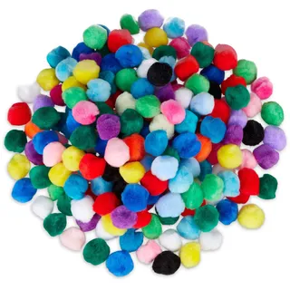 Relaxdays Pompons, kleine Bommeln zum Basteln, 200er Mini Pom Pom Set, Deko für Geburtstag & Hochzeit, D: 2 cm, bunt, 10024347