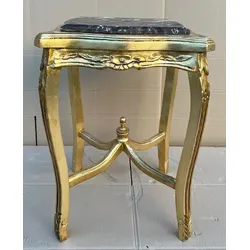 Casa Padrino Barock Beistelltisch Gold / Schwarz - Antik Stil Massivholz Tisch mit Marmorplatte - Antik Stil Möbel - Barock Möbel