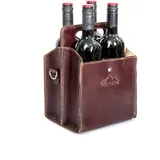 Alpenleder Flaschenträger - Modell: WEINVIERER (Handgefertigt) - Nachhaltiges Bio-Leder aus regionaler Landwirtschaft | Flaschenträger 4 Flaschen *Fair Produziert* (26x18x17cm, Wine)