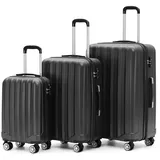 BEIBYE TSA-Schloß 2080 Zwillingsrollen 3 TLG. Reisekofferset Koffer Kofferset Trolley Trolleys Hartschale (Schwarz)