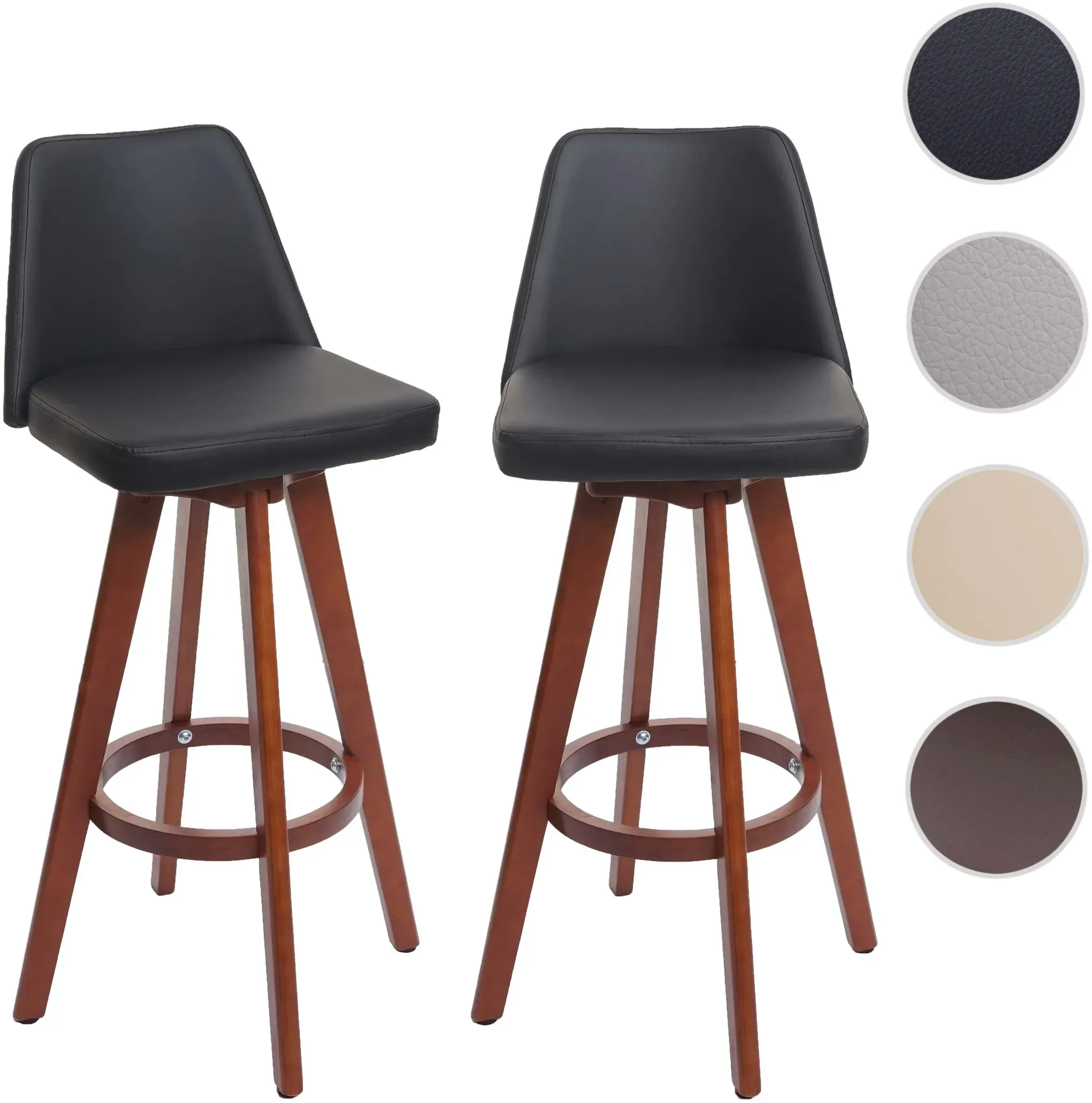 2er-Set Barhocker HWC-C43, Barstuhl Tresenhocker, Holz Kunstleder drehbar MVG-zertifiziert ~ schwarz