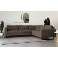 PLACES OF STYLE Ecksofa »Pinto, 250/290 cm, langer Schenkel, XXL, Ottomane«, Cord, Feincord, Luxus-Microfaser Leder und Chenille braun