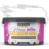 SEEBAUER diy Silikonharz-Fassadenfarbe Weiß 2,5L für Außen (No. 000 Weiß) Selbstreinigende Fassadenfarbe mit Lotuseffekt - Geeignet für Putz, Mauerwerk und Beton