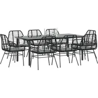 VidaXL 9-tlg. Garten-Essgruppe mit Kissen Schwarz Poly Rattan Glas