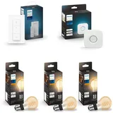 Philips Hue Starterpaket E27 mit 3 Filament-Standardlampen A60, Warmweißes Licht, Hue Bridge und Dimmschalter - White Filament Smarte Lichtsteuerung über Sprache und App