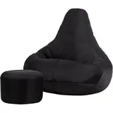 Bean Bag Bazaar Gaming Sitzsack „Recliner“ mit Hocker, Schwarz, Gamer Sitzsack für Erwachsene und Kinder, Indoor Outdoor Sitzsack Sessel Gaming mit Füllung