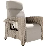 Relaxliege Liegesessel, Ergonomische Relaxliege Rattansessel, Verstellbare Rückenlehne, mit Dickem Kissen, Geeignet für Drinnen, Balkon, Garten, Innenhof(Braune Rattankanten + Apricot Kissen)