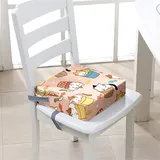 Surwin Rutschfeste Sitzerhöhung Stuhl Kind Sitzkissen Stuhl mit Sicherheits Schnalle, Sitzkissen Kinder Tragbare Sitzerhöhung Waschbar Zerlegbar Baby Sitzhilfe, Katzendruck (Kuchen,40x40x10cm)