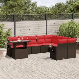 vidaXL 10-teiliges Gartensofa-Set mit Kissen, braun, Polyrattan - Braun