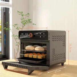 Homcom Minibackofen mit Umluft 20L 3 in 1 Mini Ofen mit Grillrost, Backblech und Krümelblech, 40 °C-220 °C Heißluftfritteuse mit Frittierkorb, Timer, Innenbeleuchtung, 1400W, Edelstahl