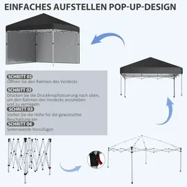 Outsunny Faltpavillon 3 x 3 m inkl. 2 Seitenteile Schwarz