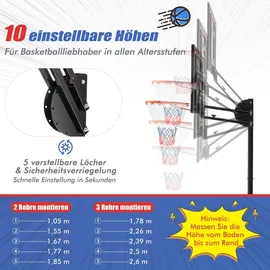 Costway Basketballständer 228-265 cm höhenverstellbar, Basketballkorb mit Ständer & 2 Rädern, Korbanlage für Kinder, Erwachsene, mobiles Baske...