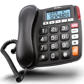 Olympia Großtastentelefon 4520 | Seniorentelefon Festnetz | mit extragroße Wahltasten | Festnetztelefon mit Schnur | hörgerätekompatibel | Senioren Telefon mit Kabel | großes LCD-Display | schwarz