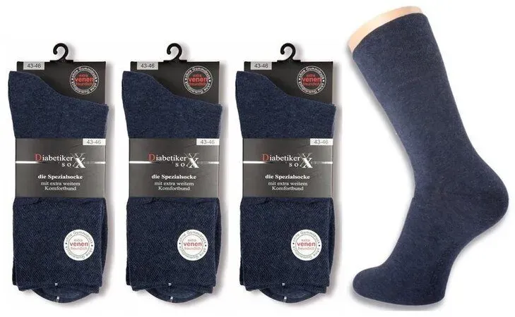 Diabetiker Socken ohne Gummi keine Naht 'besonders venenfreundlich' Baumwolle jeansblau 43-46 3Paar 3 St blau