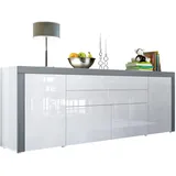 Vladon Sideboard, Weiß Hochglanz, Grau, Holzwerkstoff, 200x72x35 cm, Wohnzimmer, Kommoden & Sideboards, Sideboards