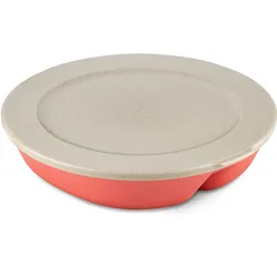Mikrowellenteller KOZIOL "CONNECT SEPAREE", orange (koralle), B:25cm H:5,8cm L:25,5cm, Kunststoff, Holz, Speiseteller, recycelbar + aus biozirkulärem Material, 1,5 Liter