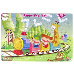 LEAN Toys Puzzle Jolly Train Puzzle Puzzlematte Zug Züge Puzzlebrett Spiel 120 Teile, Puzzleteile