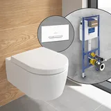 Villeroy & Boch Embrace Wand-WC, Komplett-SET, mit Vorwandelement und ViConnect 300S Betätigungsplatte,