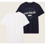 TOM TAILOR T-Shirt, (Packung, 2 tlg.), 1x mit großem Print 1x mit kleinem Logo auf der Brust,