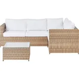 Beliani Lounge Set Hellbraun Rattan 2-teilig Modern 4-sitzer Ecksofa Linksseitig Mit Couchtisch Auflagen Cremeweiß Terrasse Outdoor Gartenmöbel