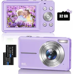 1080P Digitalkamera mit 32 GB Karte, Kinder kompakte Digitalkamera, 44 MP, 16-facher Digitalzoom, 2,4-Zoll-Bildschirm, tragbare Kompaktkamera, Lila - Lila