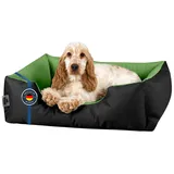 BedDog Hundebett LUPI Hundesofa Hundekissen waschbar,GREEN-FIELD (schwarz/grün),(M) ca. 70x55x18cm