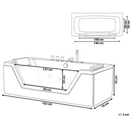 Beliani Samana Whirlpoolbadewanne 76 x 162 cm (W) 76 x (H) 55 x (L) 162 cm