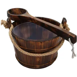 Mendler Saunakübel mit Einsatz HWC-B26, Saunazubehör Saunaeimer Saunakelle Aufguss, Kiefernholz 3,5 L ~ dunkel-braun