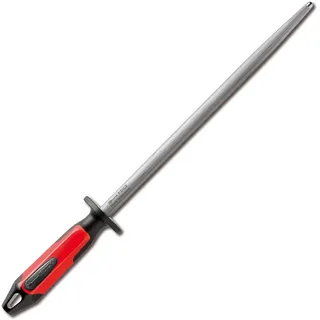 Friedr. Dick DICK Fleischerstahl 30 cm (Griff rot/schwarz, Wetzstahl rund mit 2 K-Griff, Oberflächenhärte über 65° HRC, Schleifstein für Kochmesser) 73171300-63