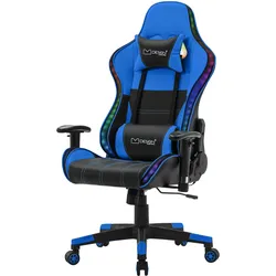 ML-Design Gamingstuhl mit RGB Beleuchtung & Bluetoothboxen Schwarz/Blau aus Kunstleder
