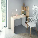 Dmora Schreibtisch Dlup, linearer Schreibtisch mit Bücherregal, platzsparender Mehrzweck-Bürotisch, 110 x 52 x 136 cm, Weiß und Eiche