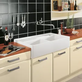 Villeroy & Boch Spülstein Doppelbecken fossil + Handbetätigung