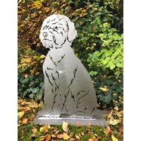 Terma Stahldesign Rost Hund Lagotto Romagnolo Lebensgroß Handmade Germany tolle Gartendeko aus Metall Figur deko Geschenk Rostfigur Garten deko Gartenfigur, hundegrab deko