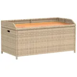 furnicato Truhenbank Bank mit Stauraum Beige 100x50x52 cm Poly Rattan Akazienholz braun