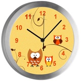 CreaDesign Funkwanduhr Funkuhr, Kinder Wanduhr, Kinderuhr, Kinderzimmer Eule orange (geräuscharmes Uhrwerk) orange