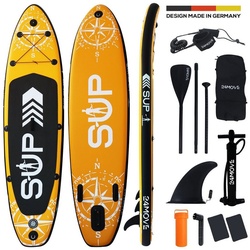 24Move SUP-Board Supboard Set, Premium Stand Up Paddleboard aufblasbar, inkl. Zubehör, Longboard, (Rucksack, Paddel, Action Cam ready, Doppelhub Pumpe, Sicherungsleine, 6 tlg., für Kinder & Erwachsene, ORANGE, 320×76, bis 180 kg), mit Drop Stich Technologie und Anti-Rutsch Oberfläche