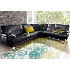 TRENDMANUFAKTUR Ecksofa »Cecilia in italienischem Design, modern und komfortabel, L-Form« bequeme Armlehnen, mit langem Schenkel schwarz