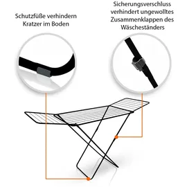 BigDean Wäscheständer Schwarz zusammenklappbar 18m Trockenlänge – Wäschetrockner Ständer mit X-Beinen für stabilen Stand – Europe