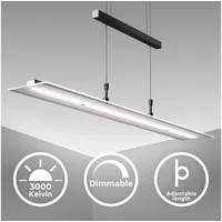 B.K.Licht LED Pendelleuchte stufenlos höhenverstellbar dimmbar via Touch, warmweiße Lichtfarbe Hängeleuchte, Hängelampe Esstisch, Esszimmerlampe hängend, Wohnzimmerlampe, 85x175 cm, Schwarz