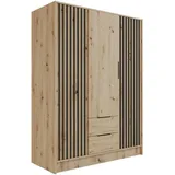 altdecor Kleiderschrank, Eiche Artisan, Eiche Artisan, Schwarz, Holzwerkstoff, 150x200x51 cm Schlafzimmer, Kleiderschränke