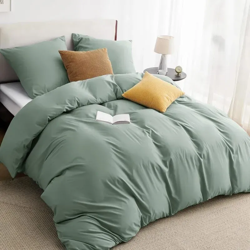 Bettwäsche 200x200 3teilig Salbeigrün - 1 Bettbezug 200x200 cm + 2 Kissenbezüge 80X80 cm, ÖKO-TEX Bettwäsche-Sets Grün 90% Polyester Mikrofaser mit Reißverschluss, 90% Polyester