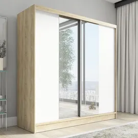 A&J MöbelLand Schwebetürenschrank SOLO 200 x 215 x 59,5 cm Beige/Weiß